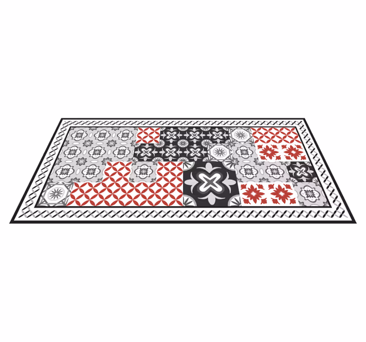 Tapis vinyle carreaux de ciment motif gris et rouge - TenStickers