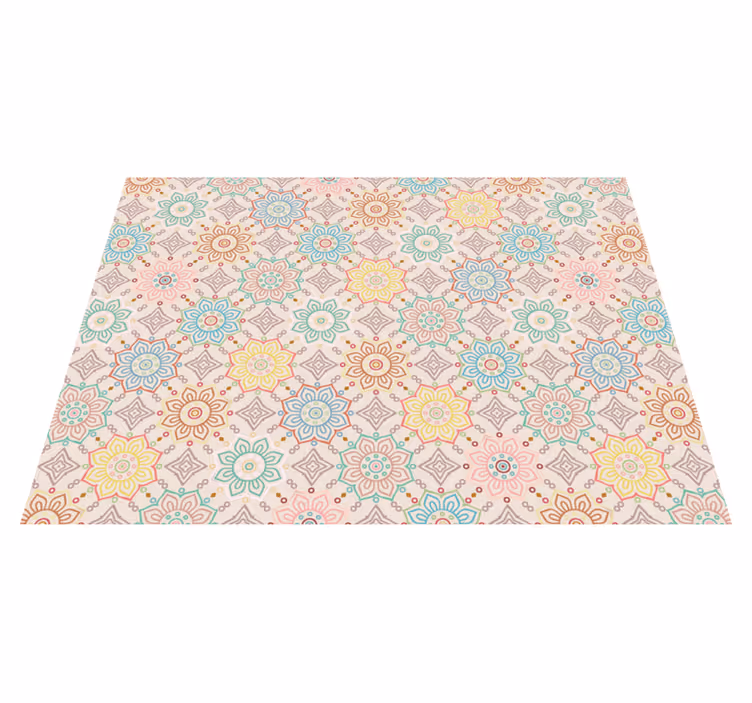 Tapis vinyle fleurs et plantes mandala géométrique coloré - TenStickers