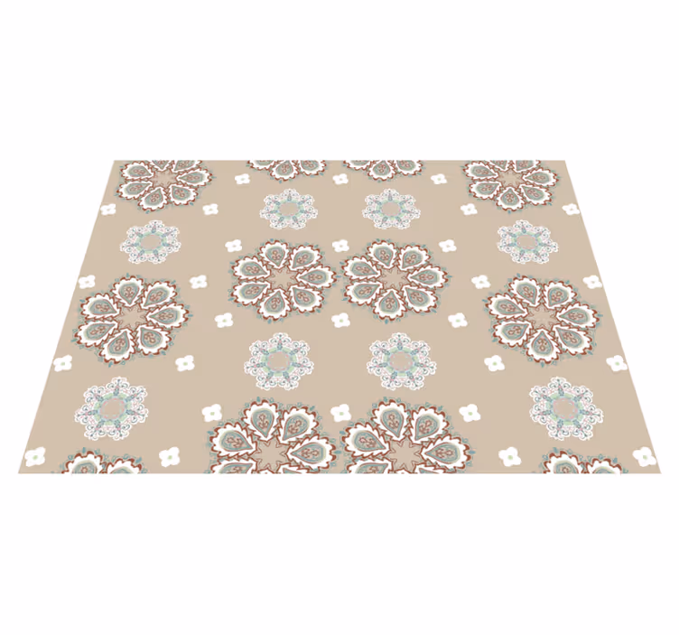 Tapis vinyle fleurs et plantes motif mosaïque florale beige - TenStickers
