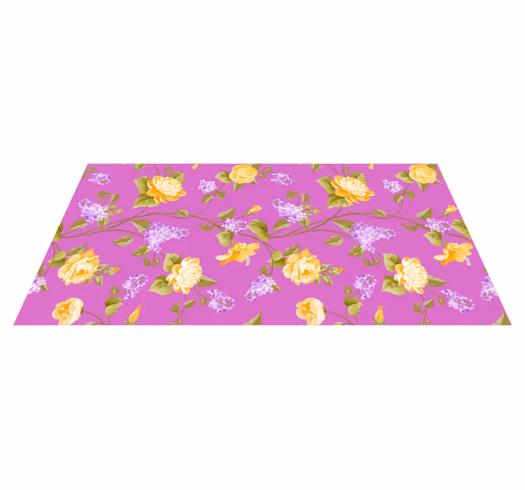 Tapis vinyle fleurs et plantes violet motif fleurs jaunes - TenStickers