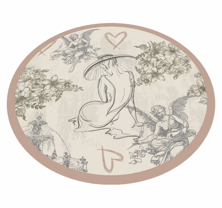 Tapis vinyle rétro circulaire motif fleurs et anges - TenStickers