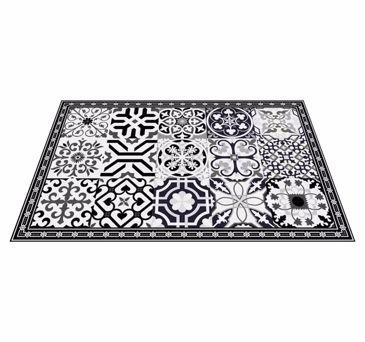 Tapis vinyle carreaux ornements florals foncés - TenStickers