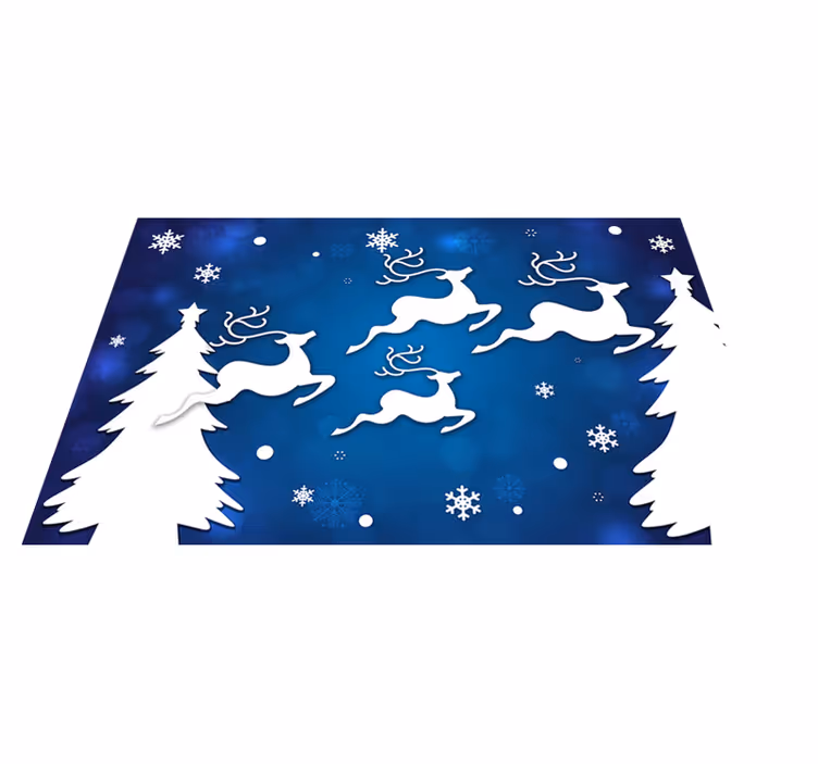 Tapis vinyle noël rennes volants sur fond bleu - TenStickers