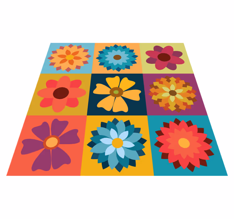 Tapis vinyle carreaux de ciment fleurs hippies multicolores - TenStickers