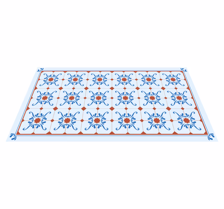 Tapis vinyle carreaux de ciment ornements rouges et bleus - TenStickers