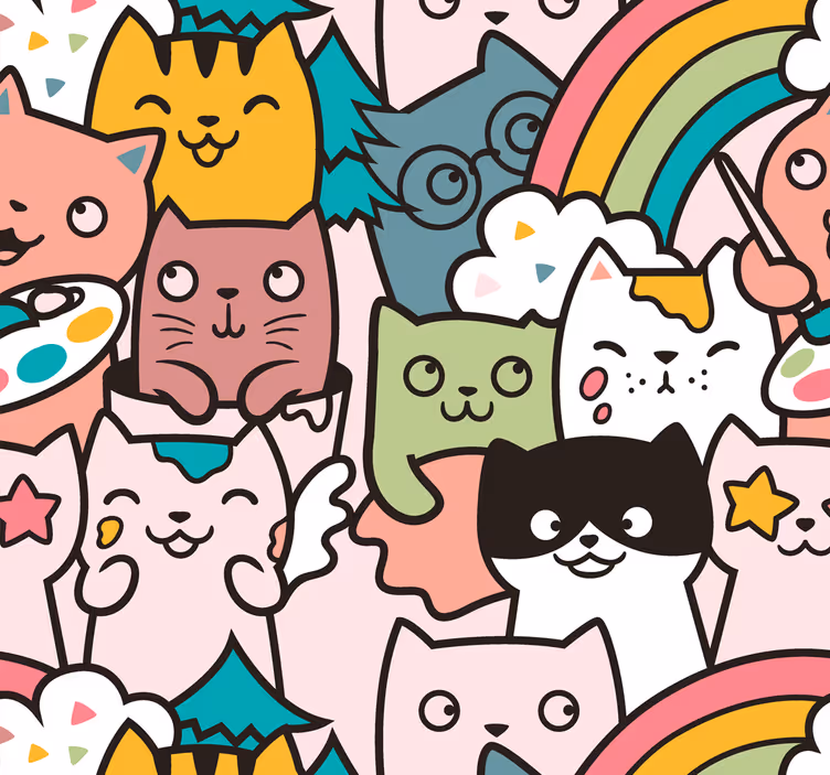 Papier peint chambre bébé licornes de chat ludiques - TenStickers