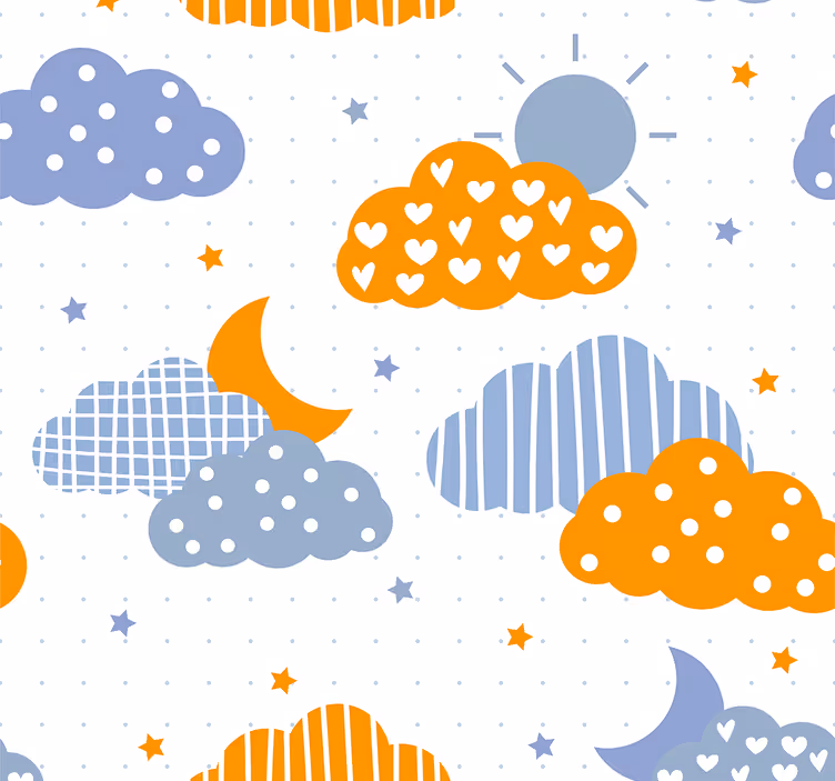 Papier peint chambre enfant nuages orange et bleu - TenStickers