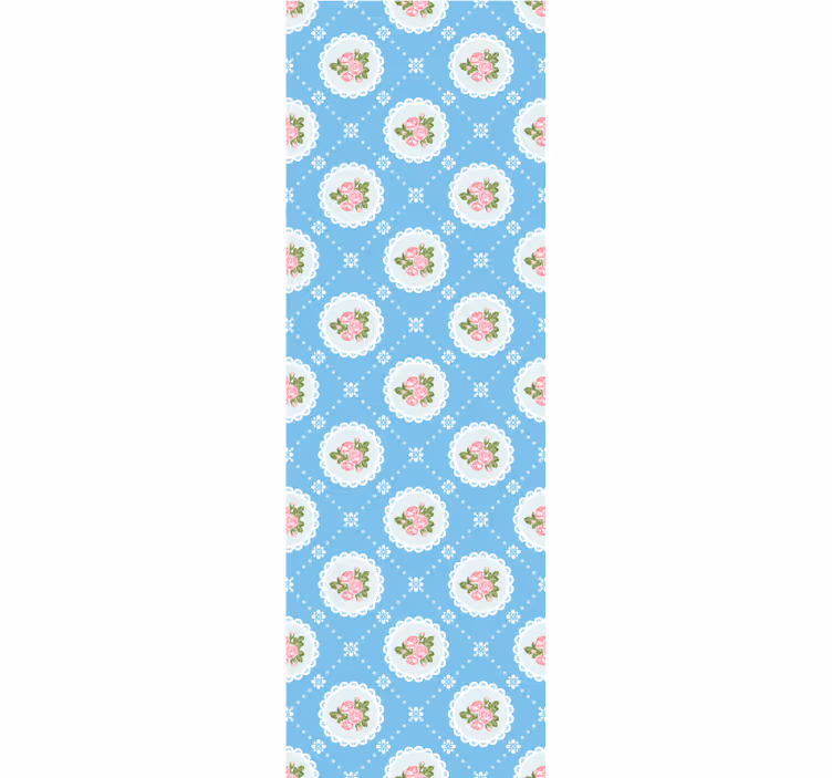 Papier peint fleuri motif de carrelage bleu vintage - TenStickers