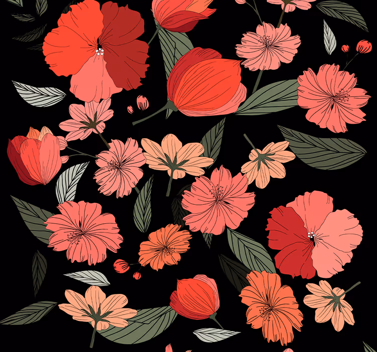 Papier peint floral motif noir - TenStickers