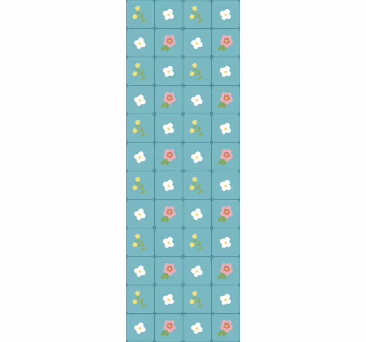 Papier peint carreaux de ciment motifs fleuris bleus - TenStickers