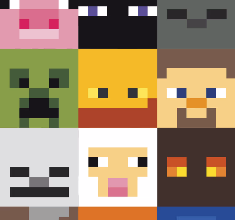 Papier peint chambre ado visages pixelisés de jeu - TenStickers