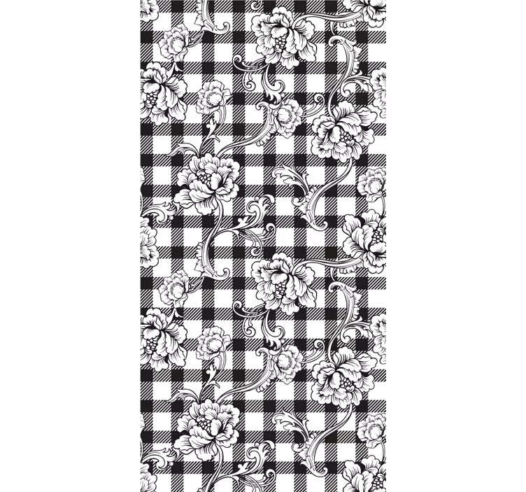 Papier peint ornemental motif floral à carreaux - TenStickers