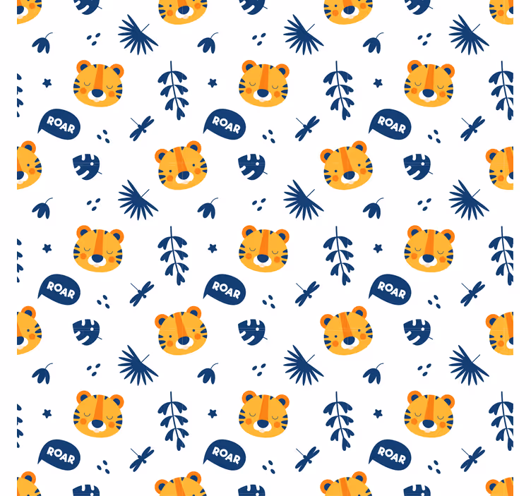 Papier peint animaux tête de tigre et motif libellules - TenStickers