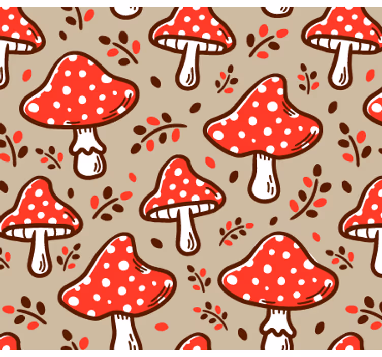 Papier peint nature champignons typiques sur fond beige - TenStickers
