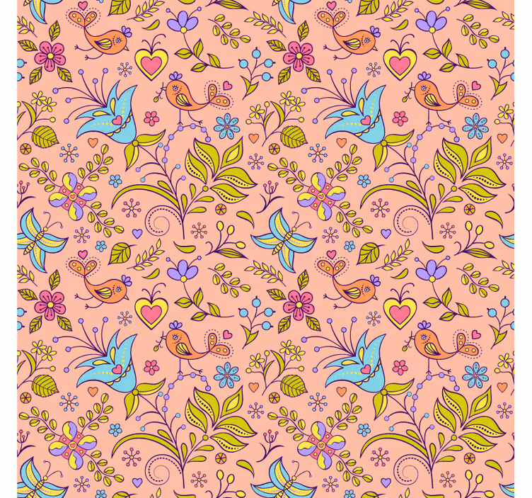 Papier peint nature motif floral avec oiseaux et papillons - TenStickers