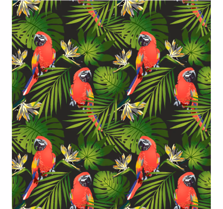 Papier peint nature perroquets tropicaux et verdure - TenStickers