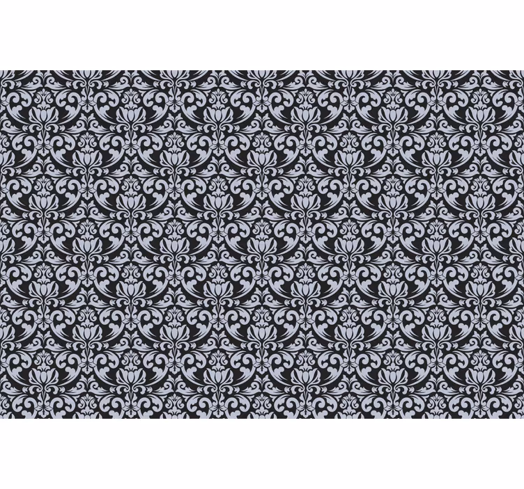 Papier peint carreaux de ciment motif baroque noir et gris - TenStickers