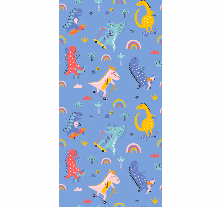 Papier peint chambre enfant dinosaures patineurs mignons - TenStickers
