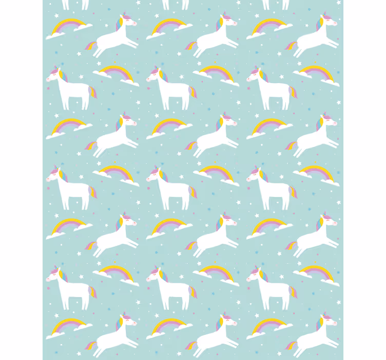 Papier peint chambre enfant licornes avec un arc-en-ciel - TenStickers