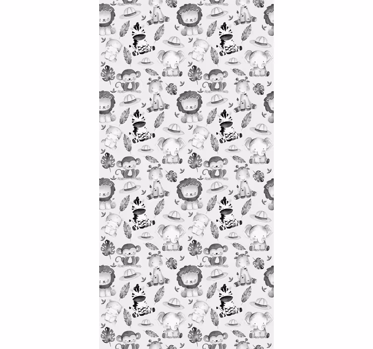 Papier peint chambre enfant animaux de zoo gris - TenStickers