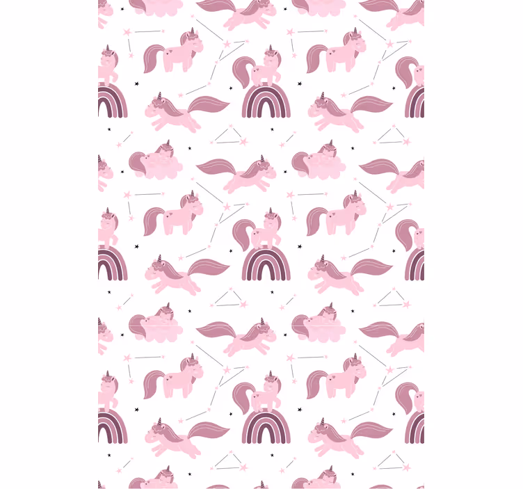 Papier peint chambre enfant licornes rigolotes étoiles - TenStickers