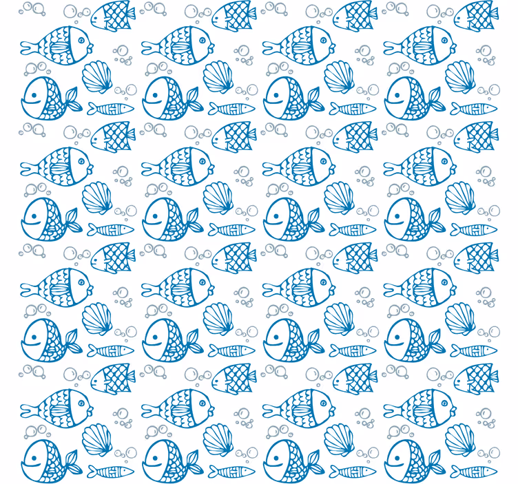 Papier peint chambre enfant poissons bleus sur fond blanc - TenStickers