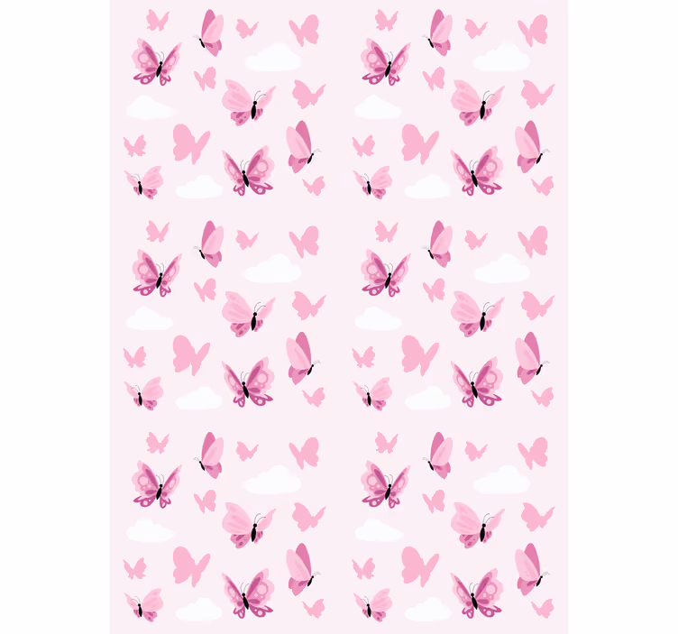 Papier peint papillons rose flottant et nuages - TenStickers