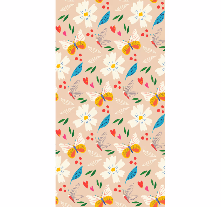 Papier peint papillons motif floral beige - TenStickers