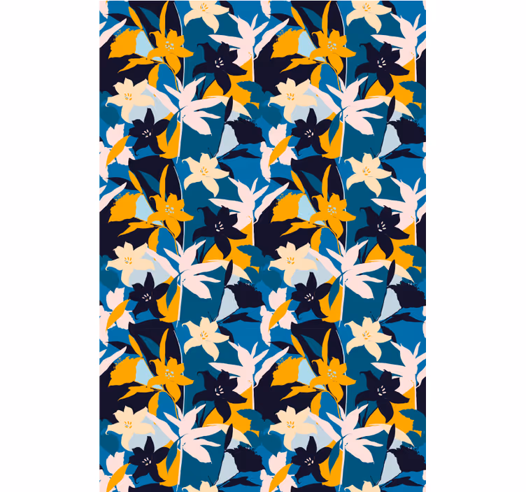 Papier peint couloir motif floral lys blancs sur fond bleu - TenStickers