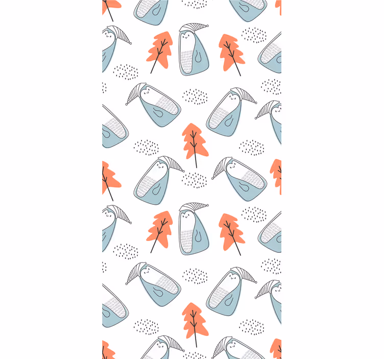 Papier peint scandinave pingouins minimalistes et arbres - TenStickers