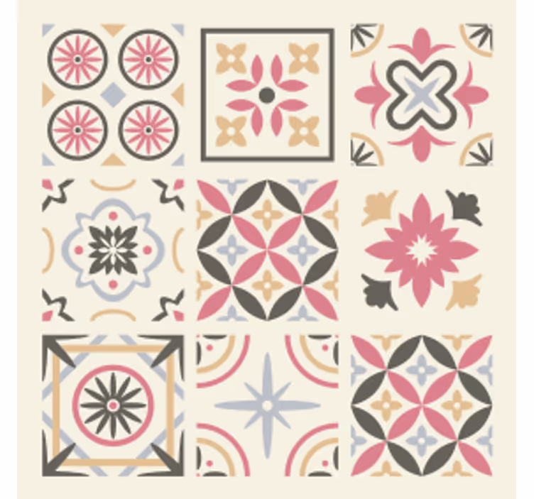 Papier peint carreaux de ciment élément floral géométrique - TenStickers
