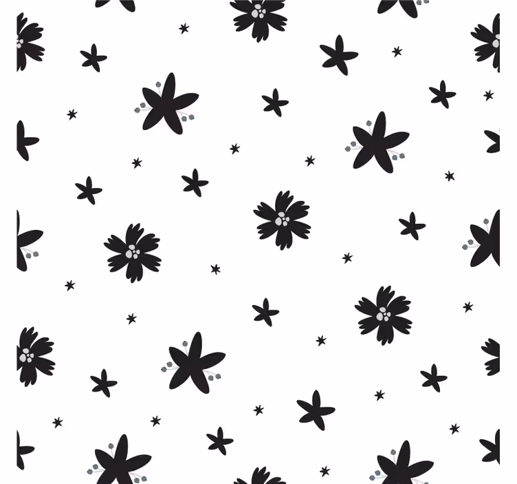 Papier peint floral motif floral encre noir et blanc - TenStickers
