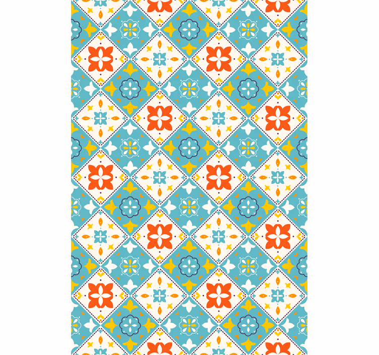 Papier peint salle de bain carrelage bleu et beige - TenStickers