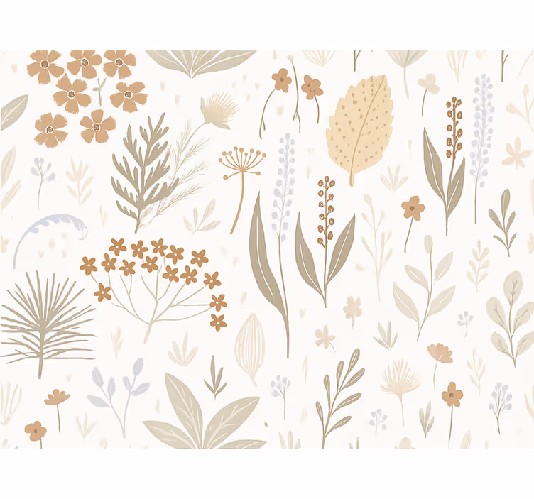 Papier peint feuillage fleurs sauvages terreuses - TenStickers