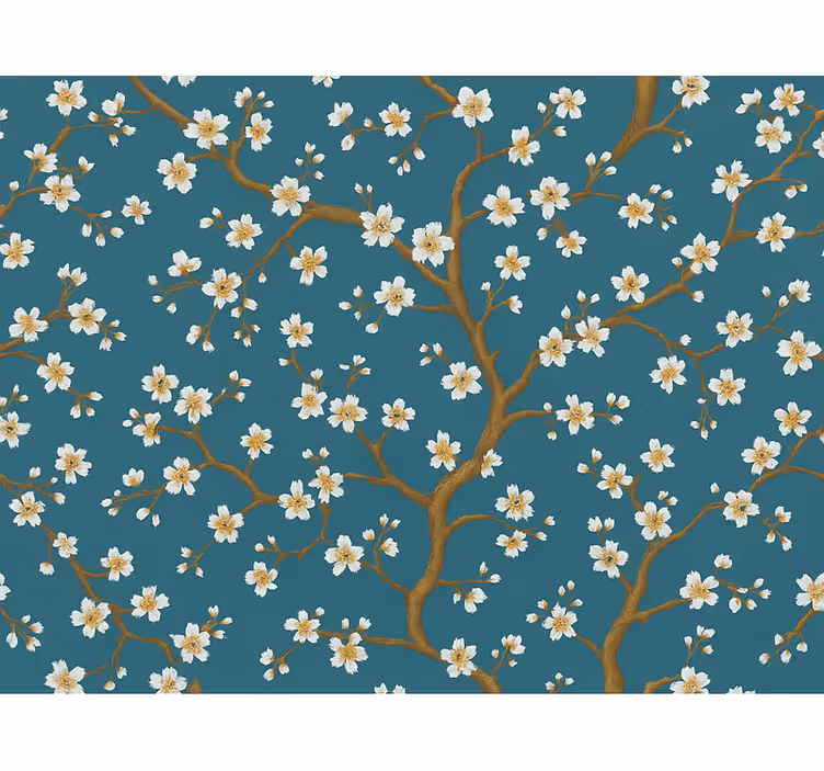 Papier peint floral fleur d'or turquoise - TenStickers