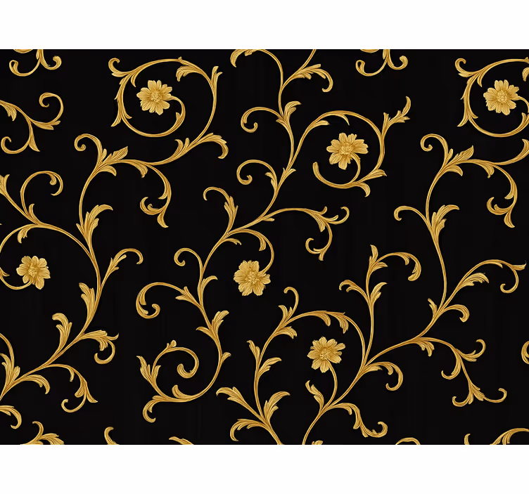 Papier peint baroque rouleau d'or minuit noir - TenStickers