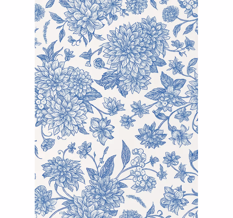 Papier peint chambre adulte dahlia bleu floral - TenStickers
