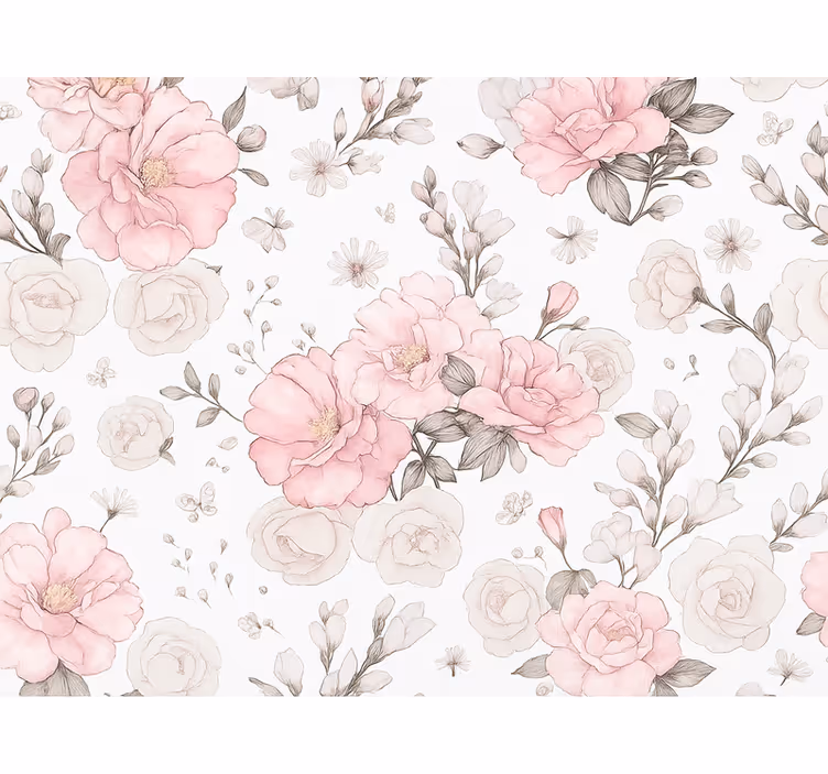 Papier peint chambre adulte design floral rose gris - TenStickers