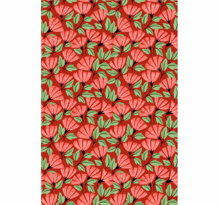 Papier peint fleuri motif vintage rouge - TenStickers