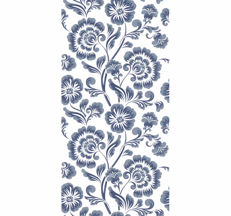 Papier peint fleuri fleurs bleues fond blanc style victorien - TenStickers
