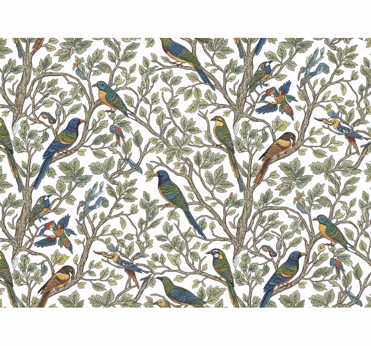 Papier peint arbres oiseaux dans la forêt - TenStickers