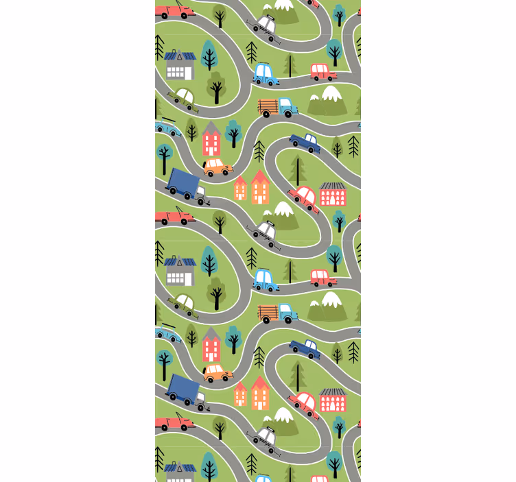 Papier peint chambre rue colorée avec voitures de course - TenStickers
