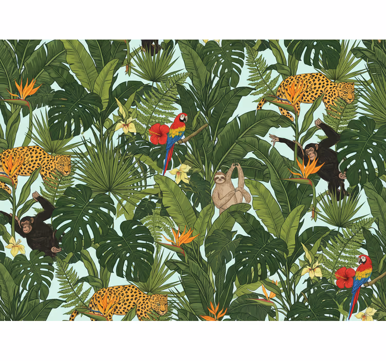 Papier peint jungle tropicale avec animaux - TenStickers