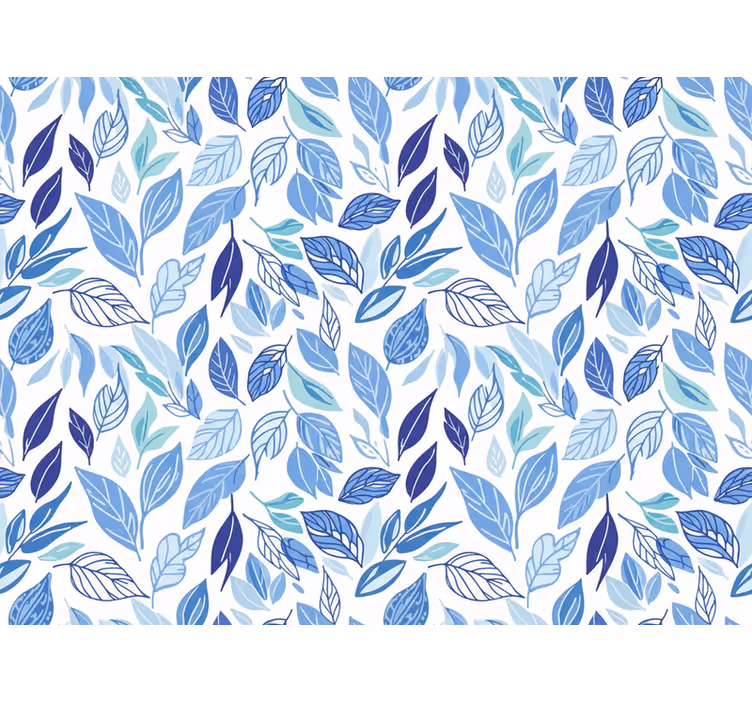 Papier peint floral feuilles dessinées en bleu - TenStickers