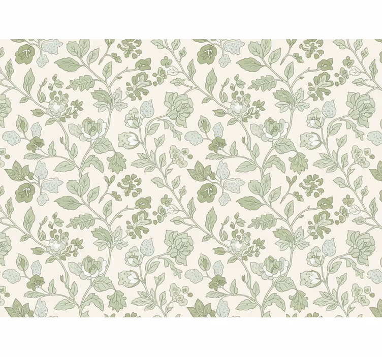 Papier peint pierre crème vert floral - TenStickers