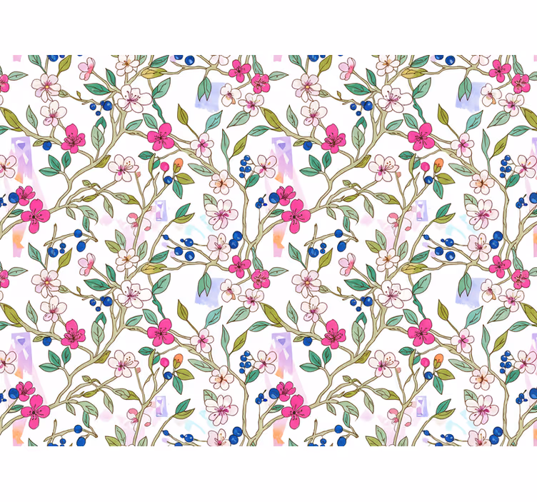 Papier peint floral branches colorées en fleurs - TenStickers