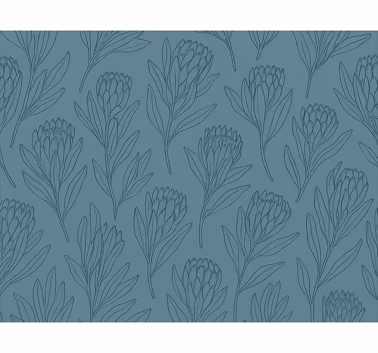 Papier peint floral fleurs stylisées bleu-vert doux - TenStickers