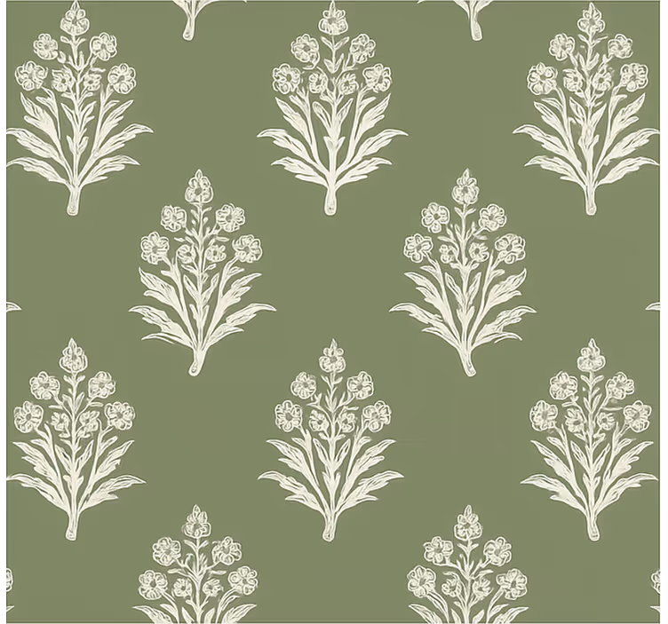 Papier peint floral imprimé vert boueux - TenStickers