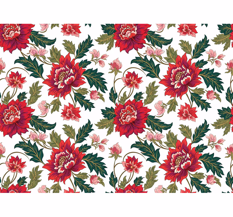 Papier peint feuillage symphonie florale rouge - TenStickers