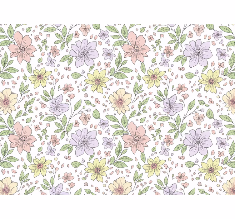 Papier peint feuillage fleurs douces multicolores - TenStickers